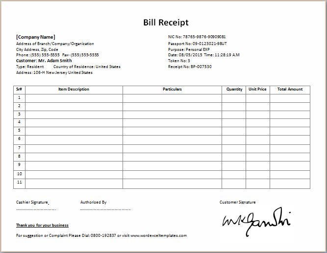 Bill Receipt Templates 17 Free Printable Word Excel PDF Formats Samples Examples