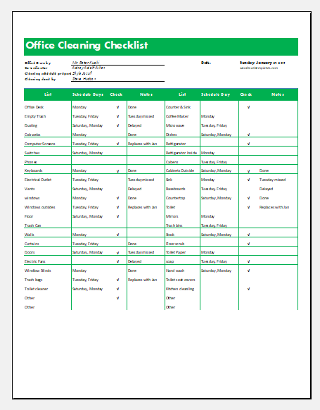 Commercial Office Cleaning Checklist Template Word Excel Templates