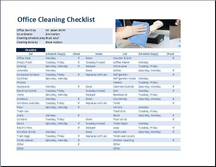 Commercial Office Cleaning Checklist Template Word Excel Templates