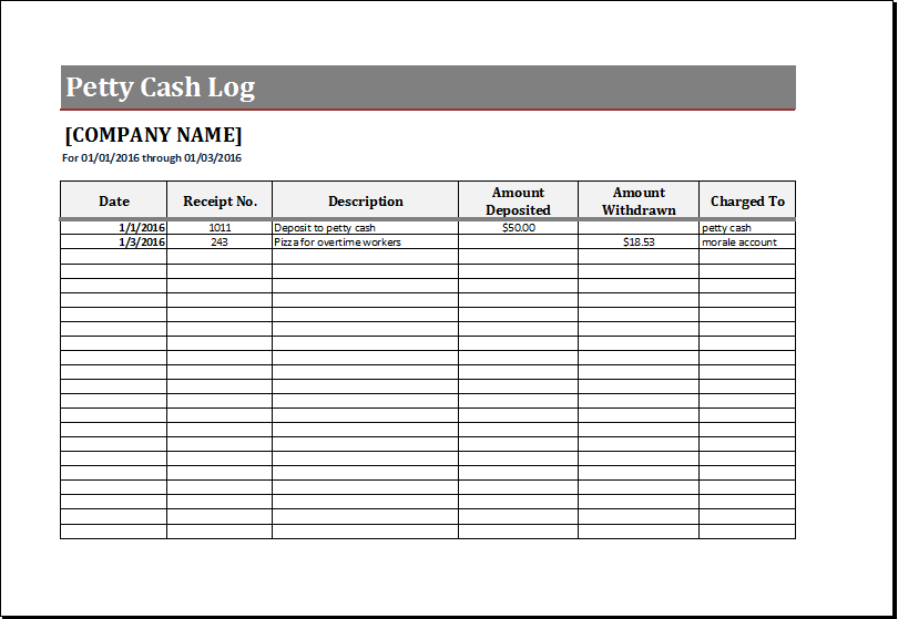 Petty Cash Log Template For EXCEL Word Excel Templates