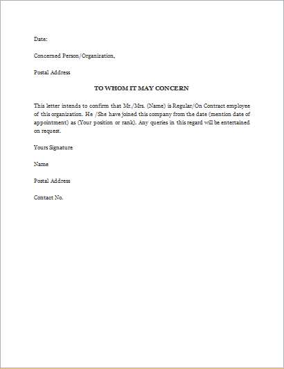 Proof Of Employment Letter Template Word Excel Templates