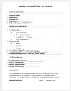 Employee Income Verification Form Templates For MS Word