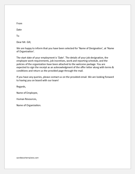 Job Offer Letter Samples Download Word Excel Templates