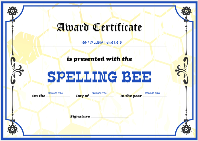 Spelling Bee Certificate Templates For Word Word Excel Templates