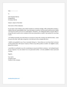 Request Letter Contacting Previous Employer To Return To Work