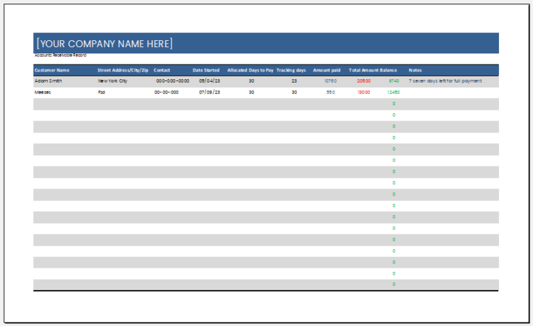 Account Receivable Worksheet Template for Excel | Download