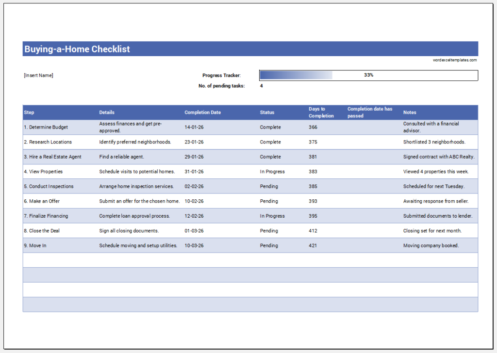 Buying-a-Home Checklist Template