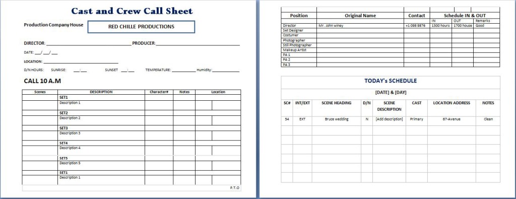 Cast and Crew Call Sheet Template