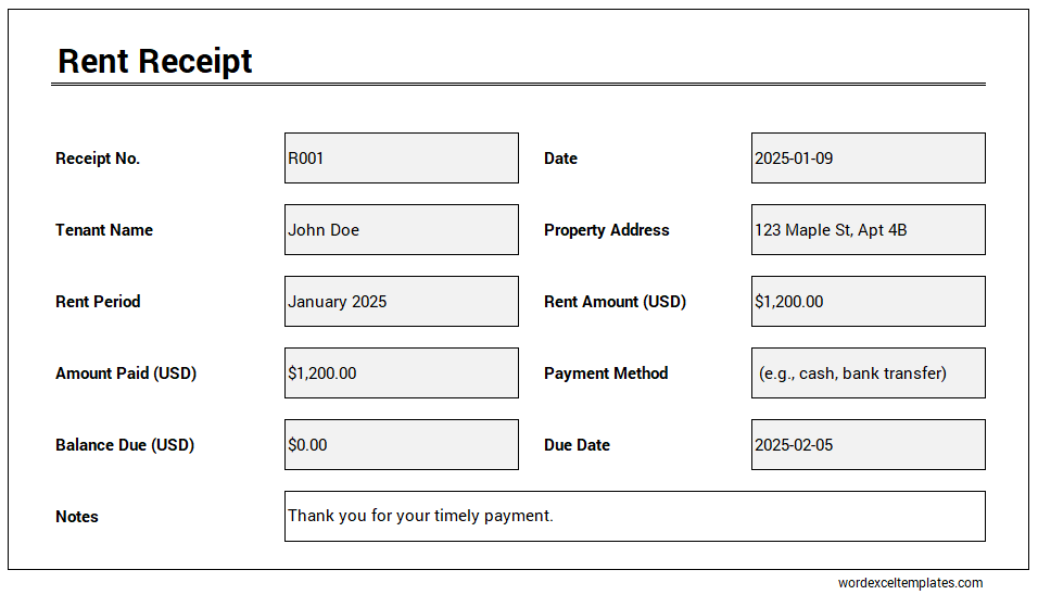 Rent Receipt Template