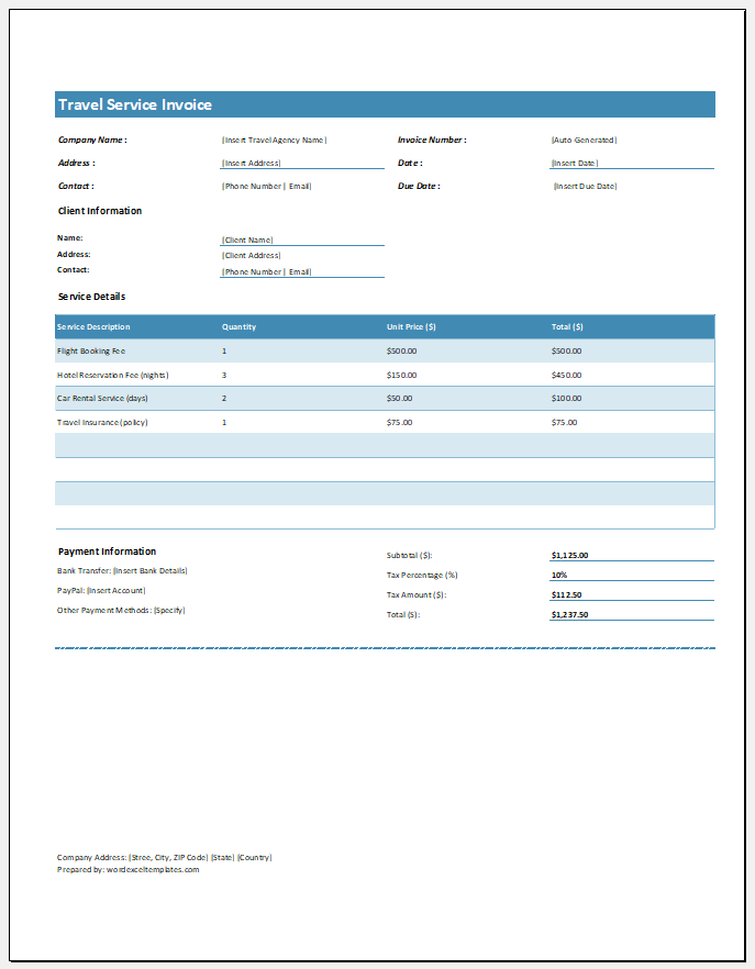 Travel Service Invoice Template