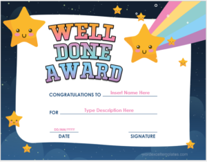 Well done award certificate template