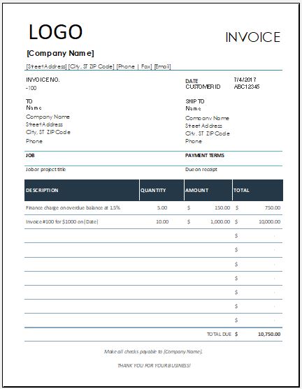 Ms Excel Finance Charge Invoice Template Word Excel T - vrogue.co