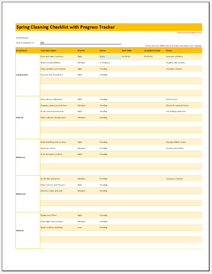 Spring Cleaning Checklist with Progress Tracker