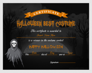 Halloween Best Costume Award Certificate 