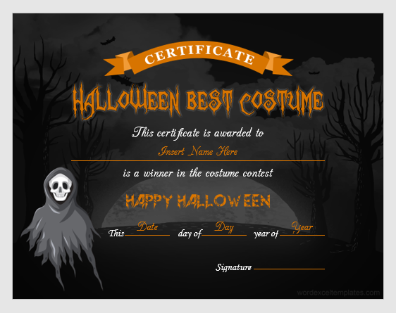 Halloween Best Costume Award Certificate MS Word Templates
