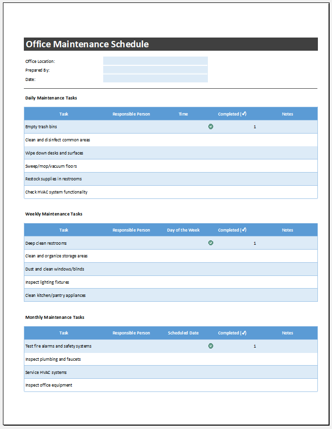 Office Maintenance Schedule Template