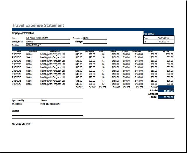 Expense Report Template Xls