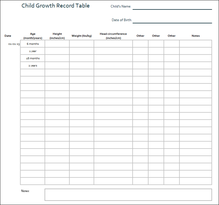 height chart | Word & Excel Templates