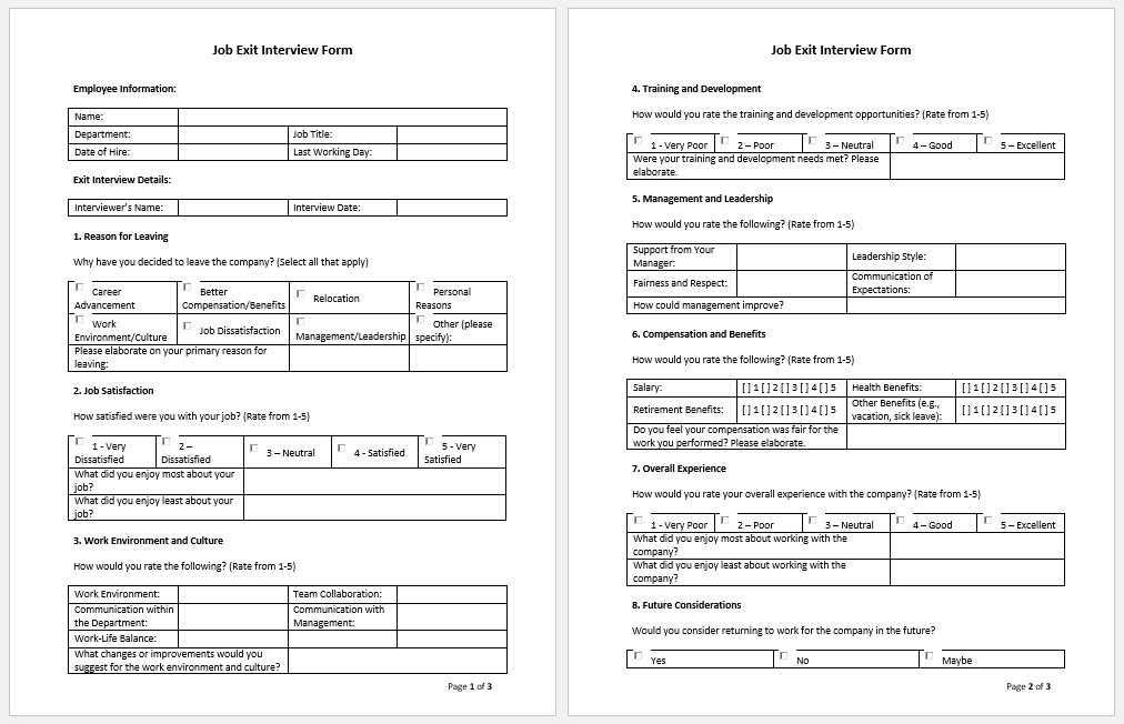 Job Exit Interview Form