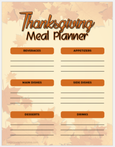 Thanksgiving Meal Planner Templates MS Word | Download Files