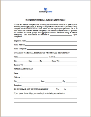 emergency medical information form | Word & Excel Templates