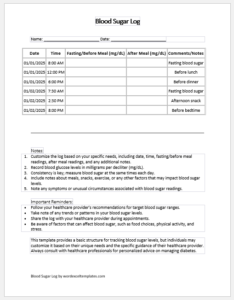 Blood Sugar Log