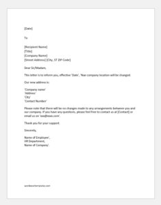 Address Change Notification Letter MS Word | Download Sample