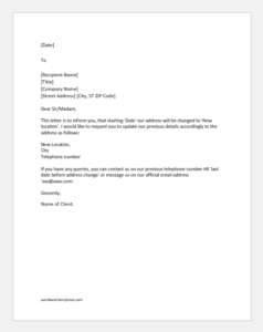 Address Change Notification Letter MS Word | Download Sample