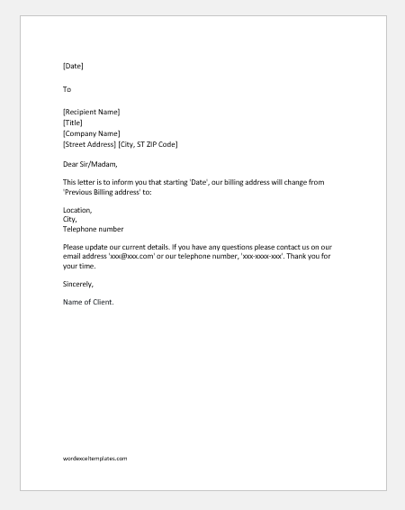 Address Change Notification Letter MS Word Download Sample