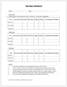 Pain Diary Worksheet