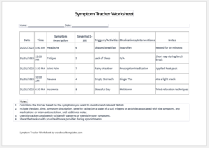 Symptom Tracker Worksheet