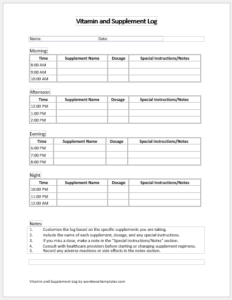 Vitamin and Supplement Log