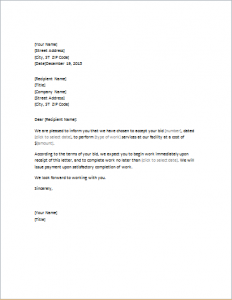 Bid Acceptance Letter Editable Word Document Templates