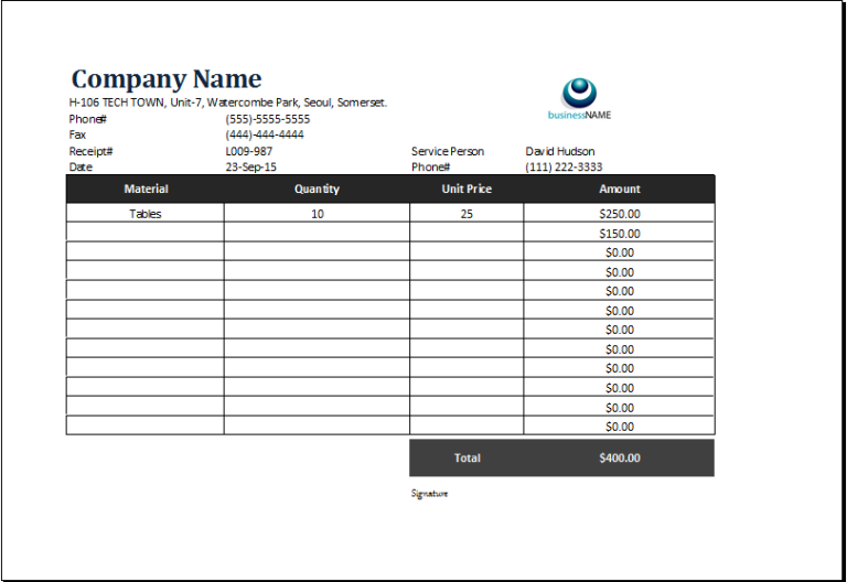 purchase receipt | Word & Excel Templates