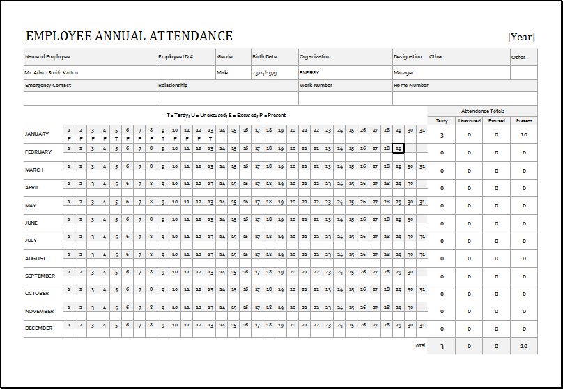 Employee Annual Leave Record Sheet EXCEL Word Excel Templates