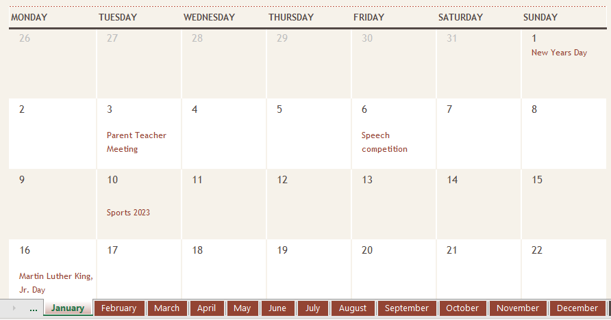 Academic calendar template for any year