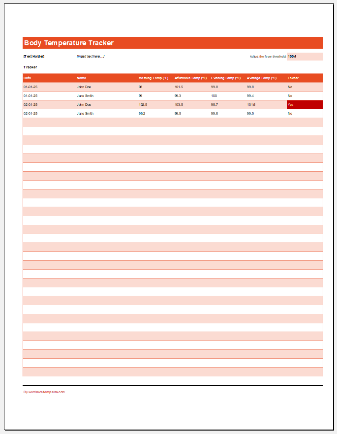 Body Temperature Tracker Template for Excel