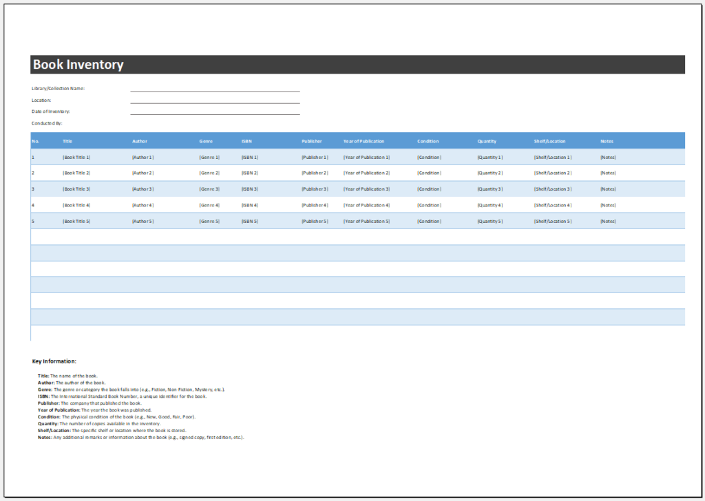 Book Inventory Template