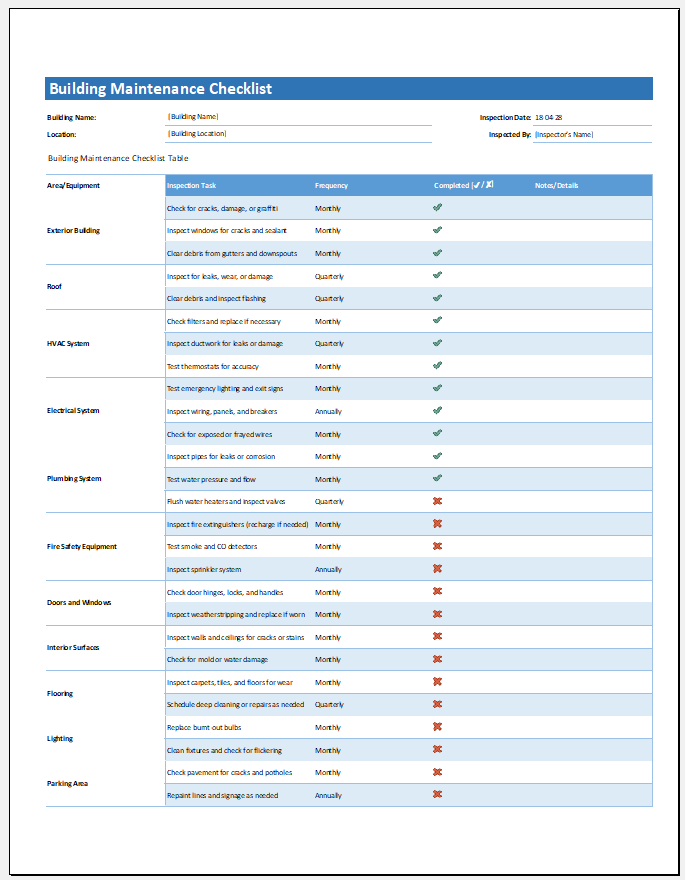 Building Maintenance Checklist Template