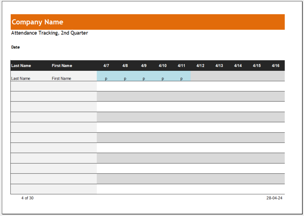 Employee attendance tracker template