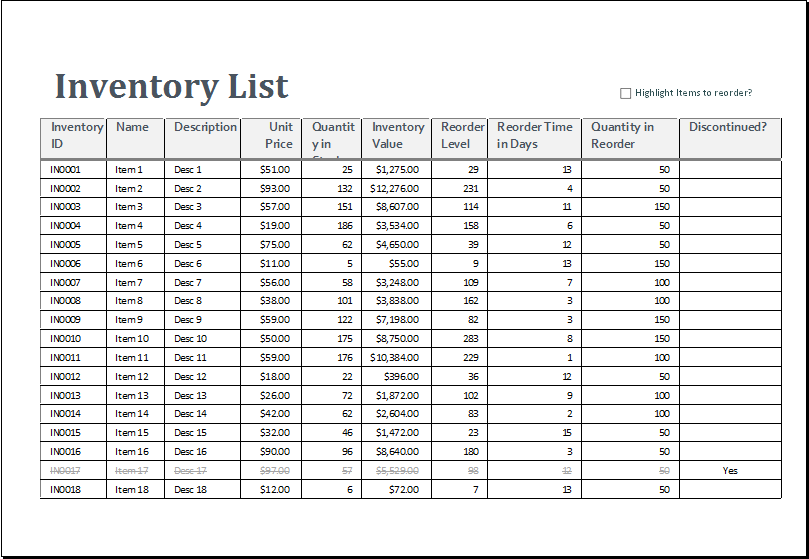 11 Inventory Sheet Templates Word Excel Pdf Templates Checklist Vrogue