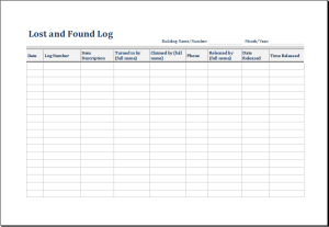 Lost and Found Log Template EXCEL | Word & Excel Templates