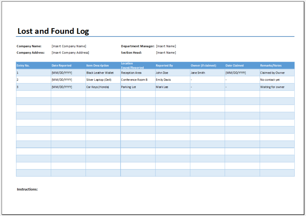 Lost and found log