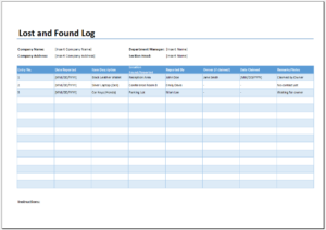 Lost And Found Log Template For Excel 