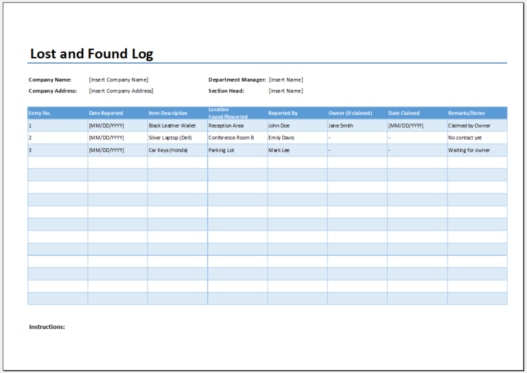 Lost and Found Log Template for Excel | Download File