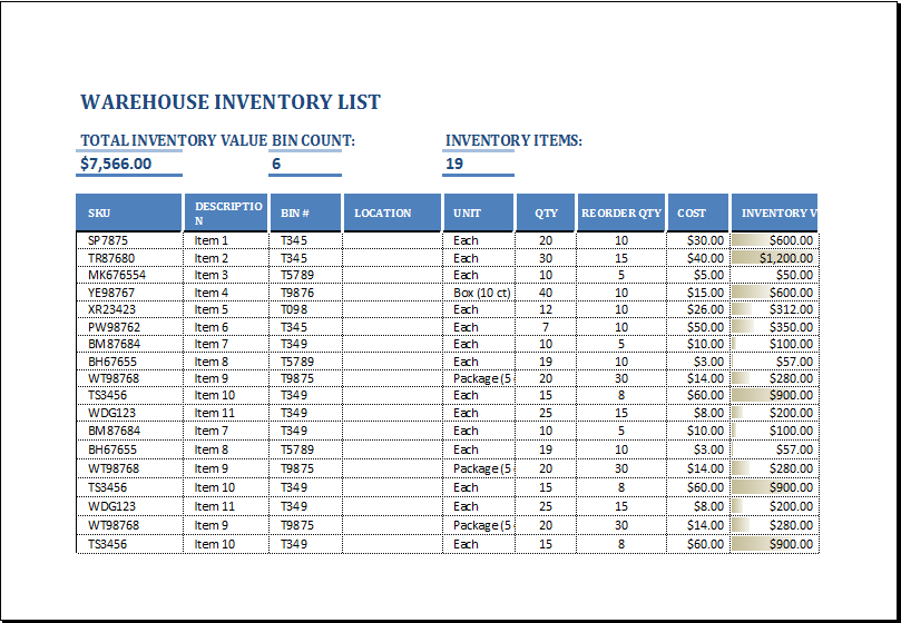 Warehouse Inventory List Template EXCEL Word Excel Templates