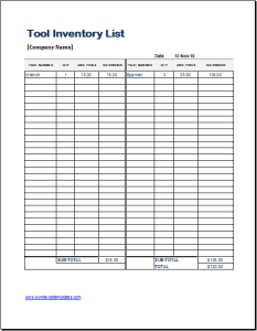 Tool Inventory Sheet Template for EXCEL | Word & Excel Templates