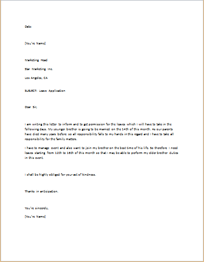 leave application letter format ms word