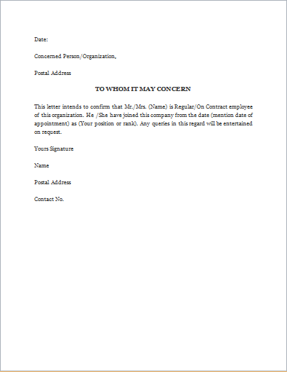 Proof Of Employment Letter Templates Word Excel Templates
