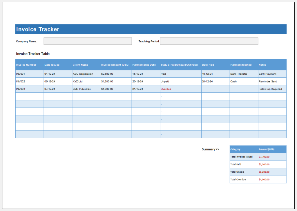 Invoice Tracker Template for Excel